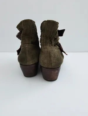 Adam Tucker by Me Too Woven Suede Buckle Booties​These olive green ankle boots thumbnail 6