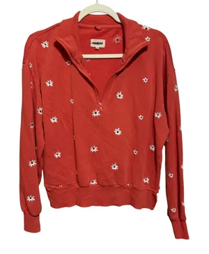 Lou & grey Coral‎ Daisy Embroidered Quarter Zip Sweatshirt Size S thumbnail 1