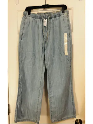 Banana Republic Wide Leg Jeans Size Small Light Blue Drawstring Waist thumbnail 2