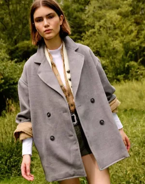 Free People S Oversized‎ Double Breasted Knit Blazer Jacket Gray Minimal Winter thumbnail 1