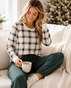 Wondershop Target Womens Small Green Plaid Holiday Pajama Top Long Sleeve Shirt thumbnail 1