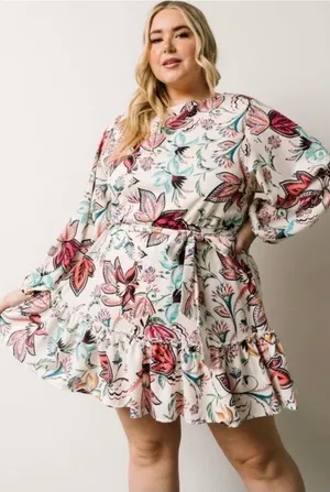 Baltic Born Tally Mini Dress Cream Floral Long Sleeve Plus Size 3X thumbnail 1