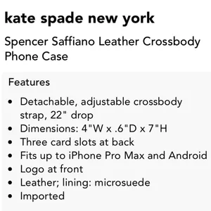 KATE SPADE NY Spencer Black Saffiano Leather Crossbody Phone Case thumbnail 13