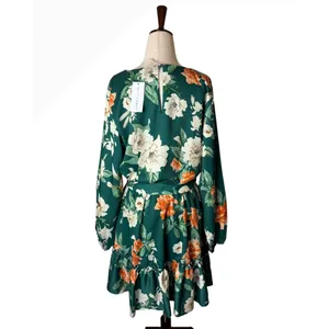 Baltic Born Tally Mini Dress Women XL Green NWT Floral Long Sleeve Ruffle Boho thumbnail 3