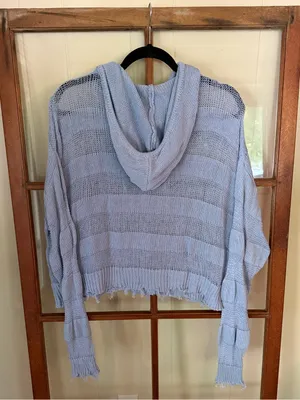 BKE Ribbed Open Weave Hooded Cropped Knit Sweater Kentucky Blue Size Large thumbnail 9