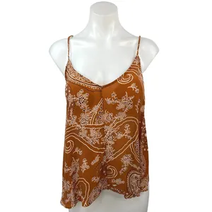 Zara Brown V Neck Boho Sleeveless Floral Paisley Camisole Cami Tank Top Sz XS thumbnail 4