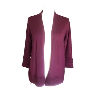 Evolution by Cyrus Myna Cardigan Small Burgundy Open Front Button Sleeve NWOT thumbnail 3