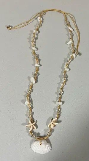 Beige Tan Beaded Seashell Shells Starfish Beach Vibes Necklace Choker Jewelry 🐚 thumbnail 1