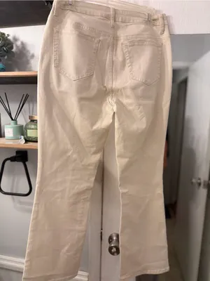 High-Rise Cream Wide-Leg Jeans with Button-Fly thumbnail 6