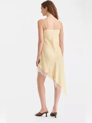 Bar III Women's Satin Lace-Trim Asymmetric-Hem Dress thumbnail 2