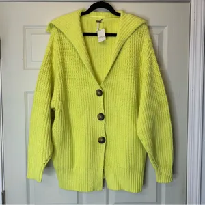 Free People Knit Sweater Neon Yellow Cardigan Swim Too Deep Cardi Oversized XS thumbnail 3