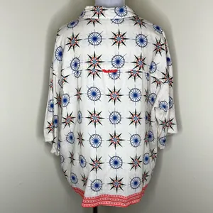By Anthropologie Linen Blend Top MEDIUM Oversized Bohemian Button Printed Hippie thumbnail 6