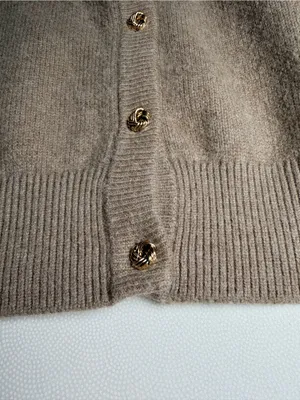 SUUKSESS Women S Camel Cashmere Blend Cardigan Sweater Gold Buttons Quiet Luxury thumbnail 10