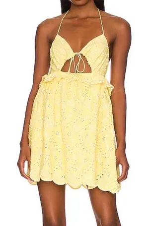 For Love & Lemons Mini Dress Yellow Eyelet Spring thumbnail 1