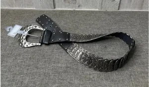 Western Style Black Belt w/ Silver Studded Details & Embossed Hardware Women S/M thumbnail 1