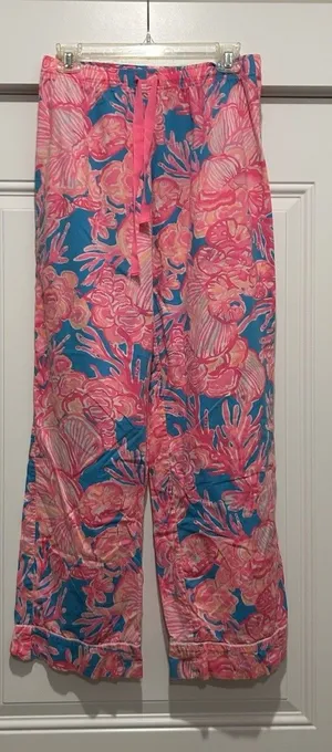 Lilly Pulitzer Pajama Pants Women's Small Light Weight Cotton Pink Blue Coral thumbnail 1