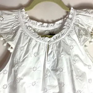 J. Crew white eyelet pompom sleeveless top size medium NWT thumbnail 3