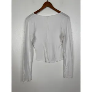Intimately Free People White Ribbed Henley Long Sleeve Cropped Top Womens Medium thumbnail 2