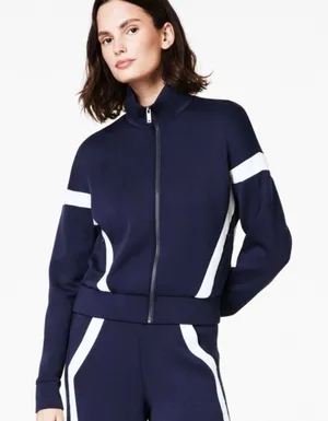 Spanx AirEssentials Striped Track Jacket Timeless Navy Zip-Up Sporty Athletic M thumbnail 1