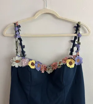 Azazie JALISE NAVY AND MULTI FLORAL NECKLINE MAXI DRESS thumbnail 10
