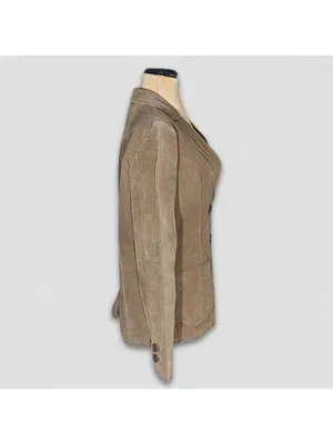 Vintage Y2K Suede Leather Blazer Coat Camel Brown Size M thumbnail 4