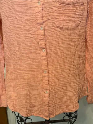 beachlunchlounge Coral Crinkle Button-Down Shirt thumbnail 3