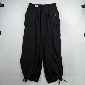 Tarse M Cargo Baggy Pants Parachute Black Linen Blend Wide Leg Boho Gorpcore New thumbnail 2