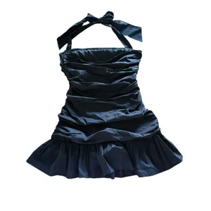 Peppermayo Alone With You Mini Dress Size US 8 Black Halter Tie Neck Ruched thumbnail 5