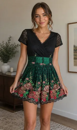 Red Lady Women Floral Lace Embroidery Mini Dress Size S Asian Tea Party Cocktail thumbnail 1