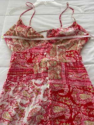 Zara Red Paisley Strapless Maxi Dress with Front Slit size S thumbnail 4