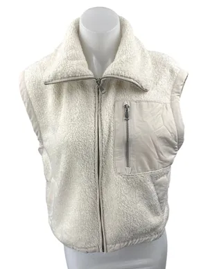 Abercrombie & Fitch White Faux Fur Sherpa Full Zip Sleeveless Vest Jacket XS thumbnail 1