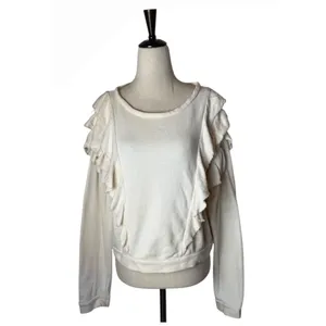 LoveShackFancy Sweatshirt Women Small Beige Corinne Ruffle Detail‎ Cropped Boho thumbnail 2