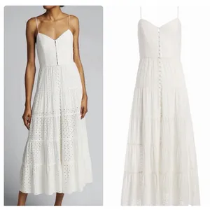 Alice+Olivia SHANTELLA TIERED BUTTON MAXI DRESS in Off White 10 Rush Sorority thumbnail 3