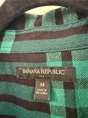 Banana Republic Green M Black Plaid Button-Front Shirt preppy fall cute style thumbnail 3