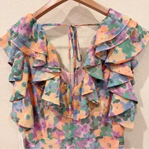 Lost + Wander Florescence Cottage Midi Dress in Yellow Purple Floral One Size thumbnail 5