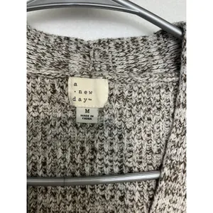 A New Day Cardigan Women Medium Brown White Marled Open‎ Front Pockets VN1268582 thumbnail 2