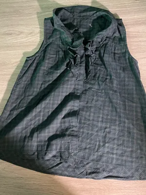 Sleeveless Ruffle Plaid Top in Dark Green thumbnail 1
