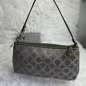 COACH y2k Patent Leather Canvas Gray Signature Canvas Wristlet Mini Purse thumbnail 2