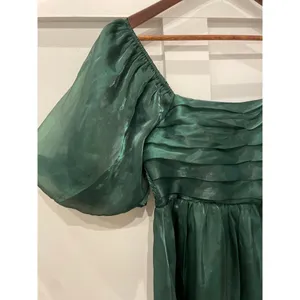 Entro Green Organza Party Bubble Sleeve Mini Dress, L thumbnail 5