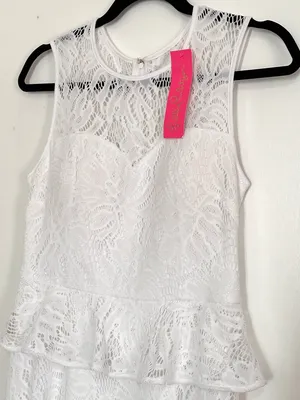 Lilly Pulitzer Noela Peplum Lace White Midi Dress Size 4 thumbnail 5