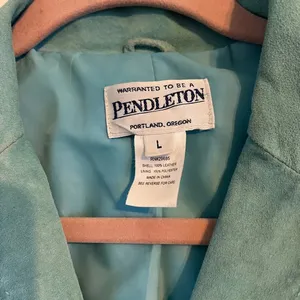 Pendleton Leather Suede Jacket Teal Green Zip Front Lined Size Large thumbnail 3