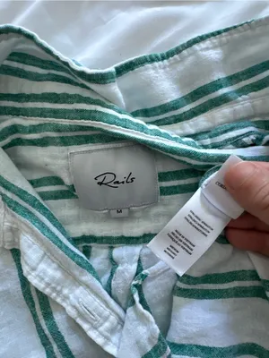 RAILS Green And White Striped Button Down Linen Blend Blouse Size Medium thumbnail 4