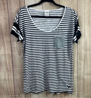 Victoria's Secret PINK Black and White Striped Tee thumbnail 1