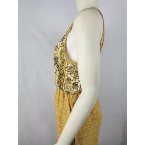 Sienna Sky Womens Jumpsuit Size M Mustard Floral Print Halter Back Keyhole Boho thumbnail 4