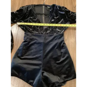 Bronx And Bronco black Maria Velvet V neck Romper Size Small thumbnail 7