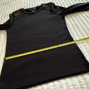 LAUREN Ralph Lauren 3/4 Sleeve Ribbed T Shirt Medium M Black Brown Patches thumbnail 4