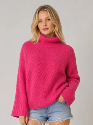 Free People Mock Neck Bell Sleeve Sweater Hot Pink XL thumbnail 1