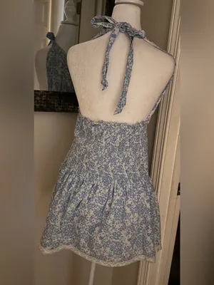 LOVE SHACK FANCY blue white floral Luisetta Dress size XL thumbnail 4