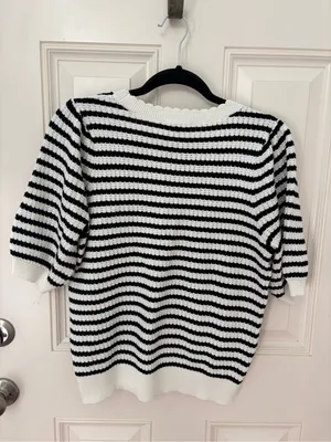 Draper James Puffed Sleeve Striped Sweater with Scalloped Detail Size Large thumbnail 5
