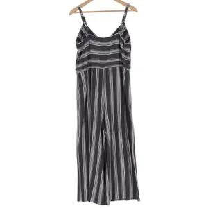 Xhilaration Womens Large Navy Blue White Striped Wide Leg Jumpsuit V-Neck L thumbnail 4
